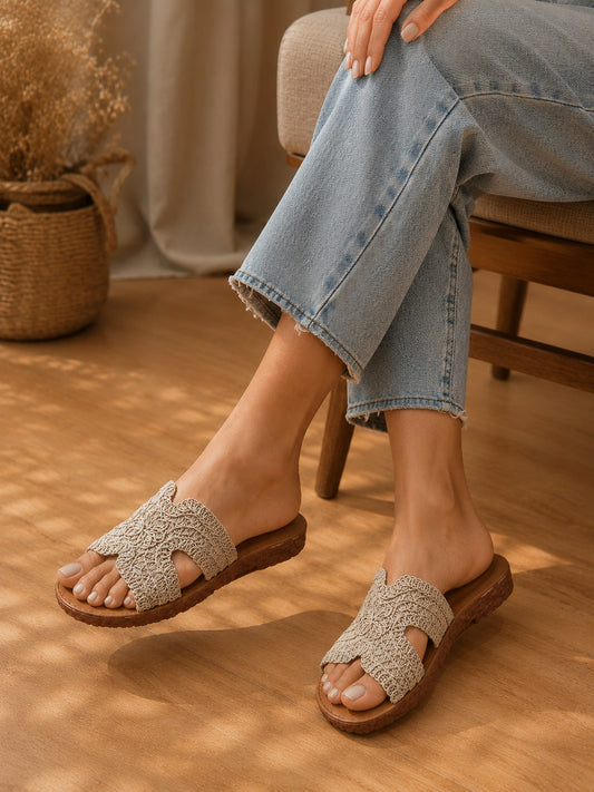 Beige Boho Comfort Flats
