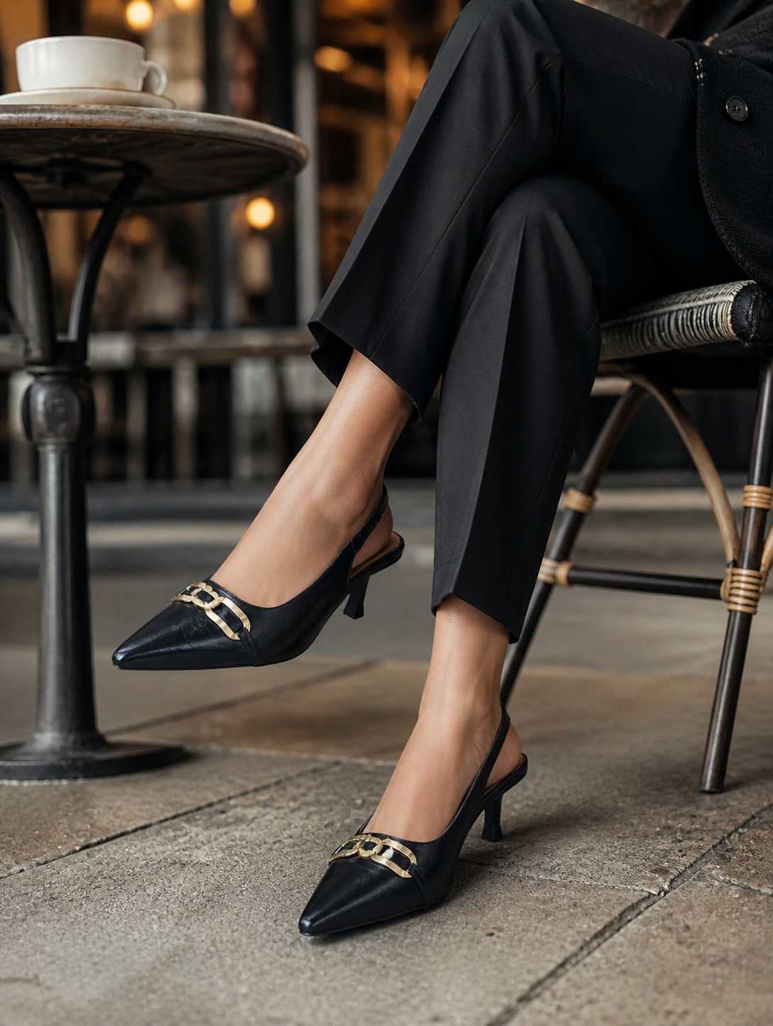 Midnight Buckle Slingback Heels