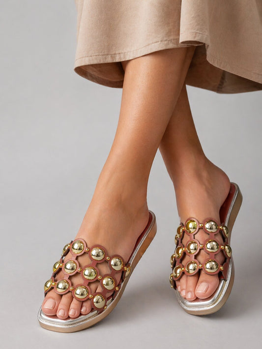 Golden Aura Studded Platform Wedges - 1 Inch