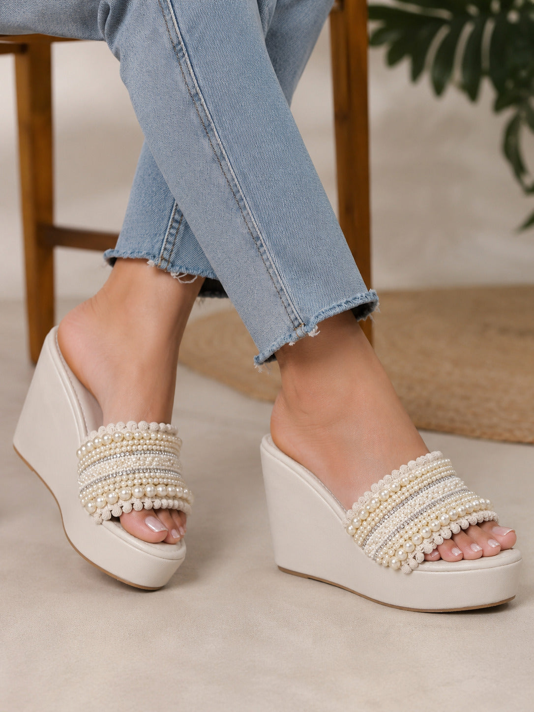 Ivory Pearl Petal Luxe Wedges | 4 Inches