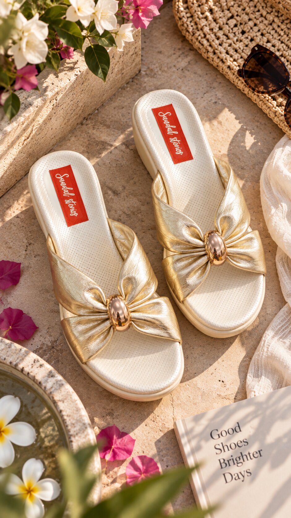 Golden Bloom Bow Comfort Slides | 2 Inches