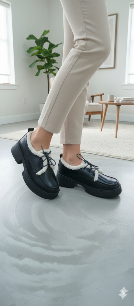 Fur-Lined Lace Shoes