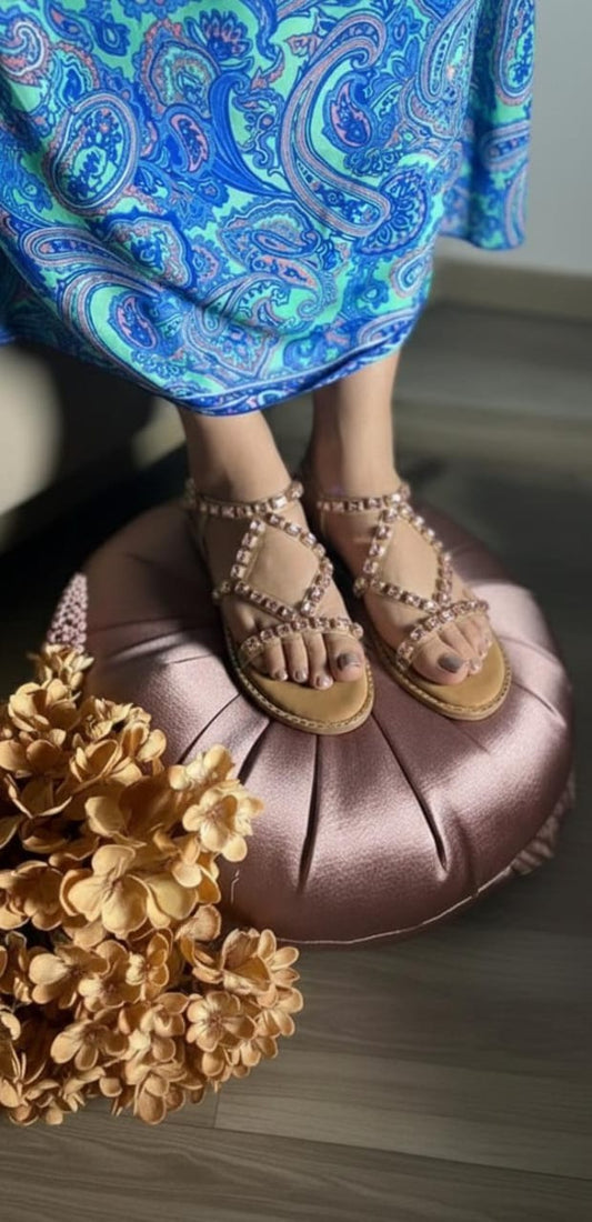 Rose Gold Crystal Luxe Flats with Back Elastic