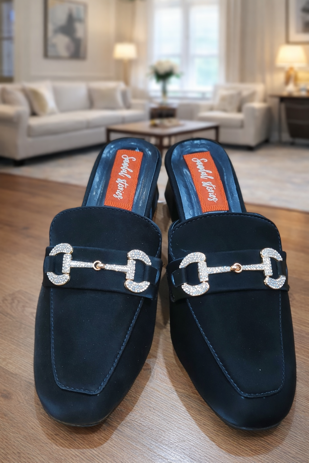 Midnight Crystal Loafer Mules