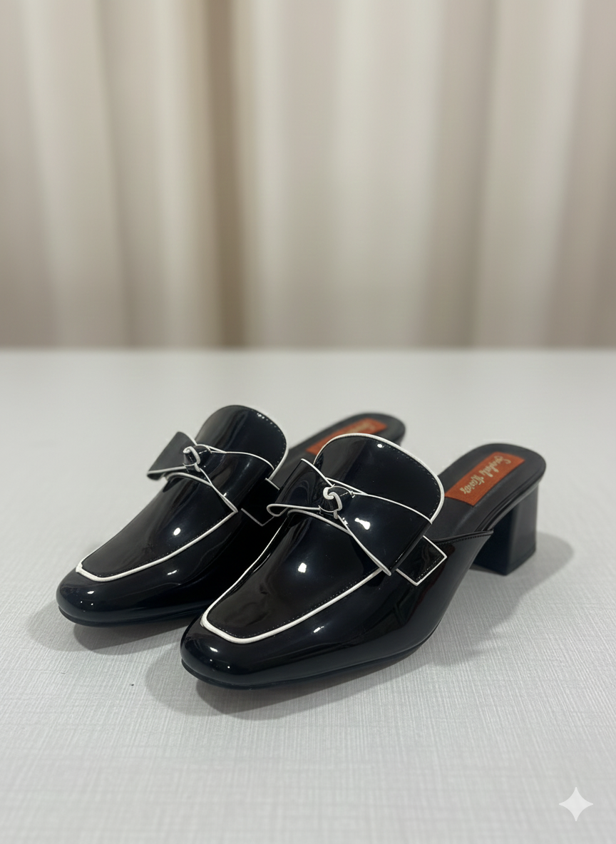Midnight Buckle Mule Block Heels