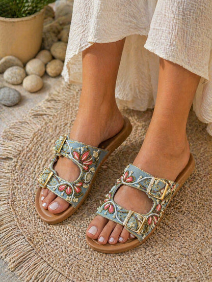 Blush Bloom Denim Sandals with Doctor Sole