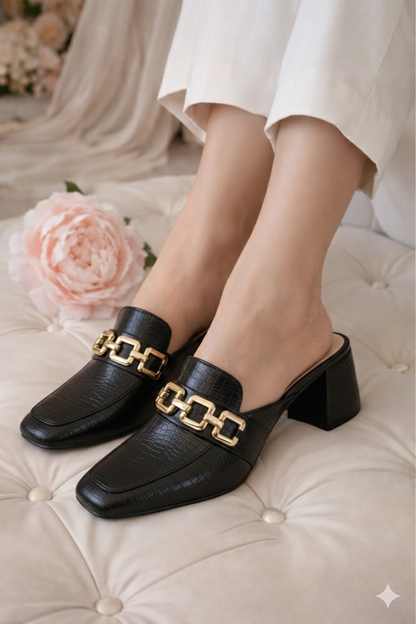 Midnight Mock-Croc Chain Mule