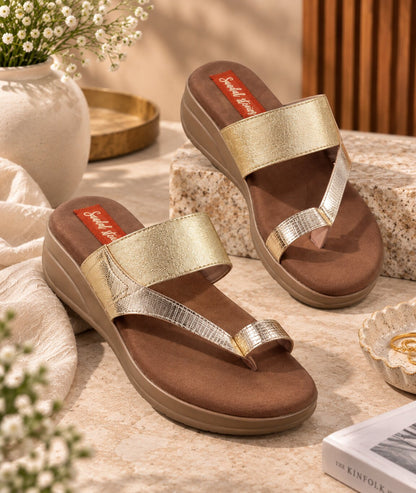 Metallic Gold Cross-Strap Comfort Wedges | 2 Inches
