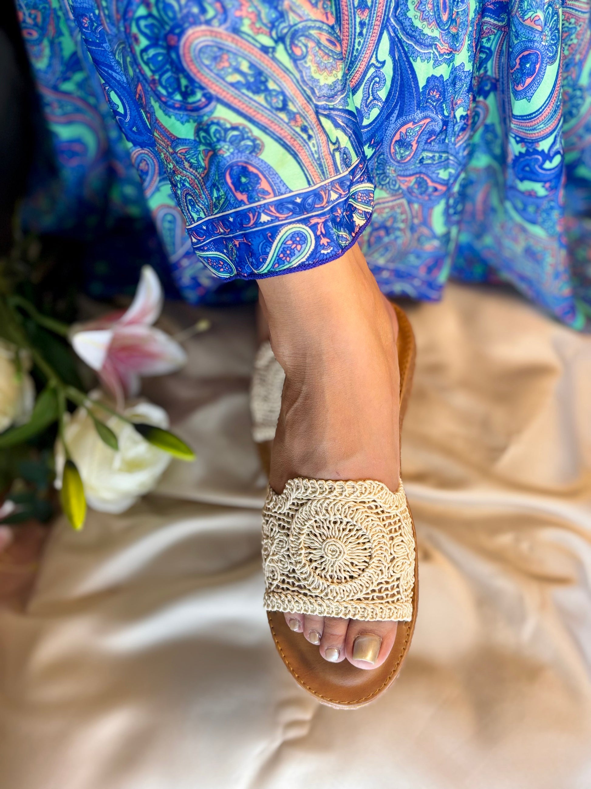 Ivory Crochet Slide Sandals Sandal Stories
