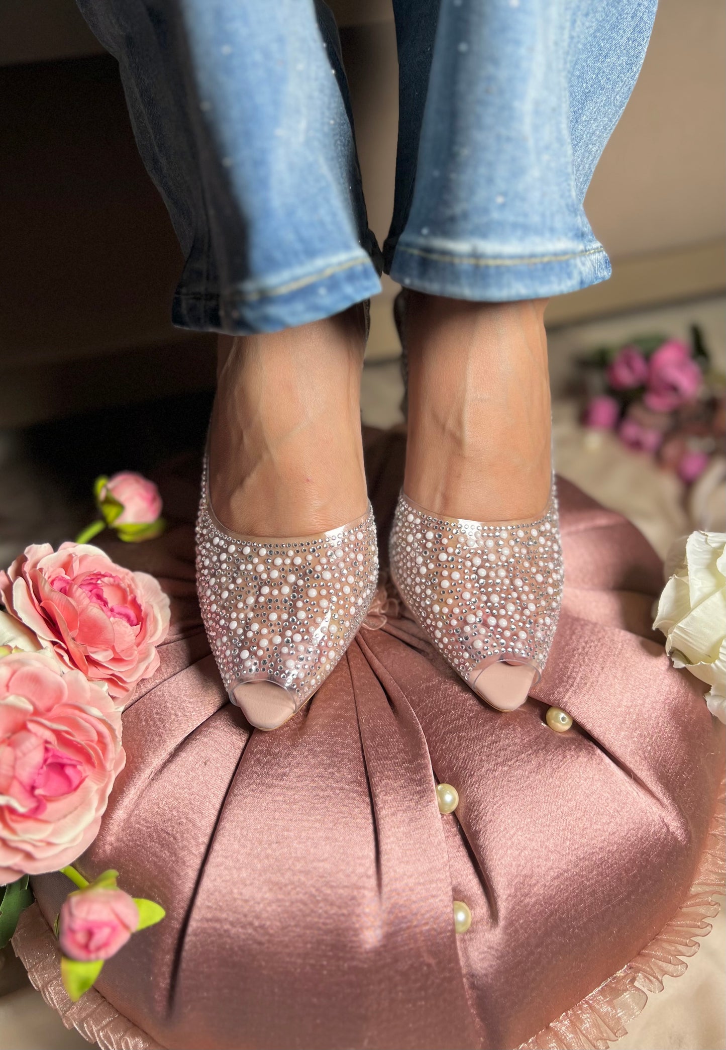 Crystal Glow Slingback Heels