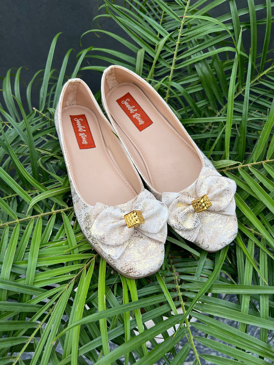 Golden Bloom Bow Ballerinas Sandal Stories