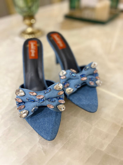 Classy Denim Dazzle Heels Sandal Stories