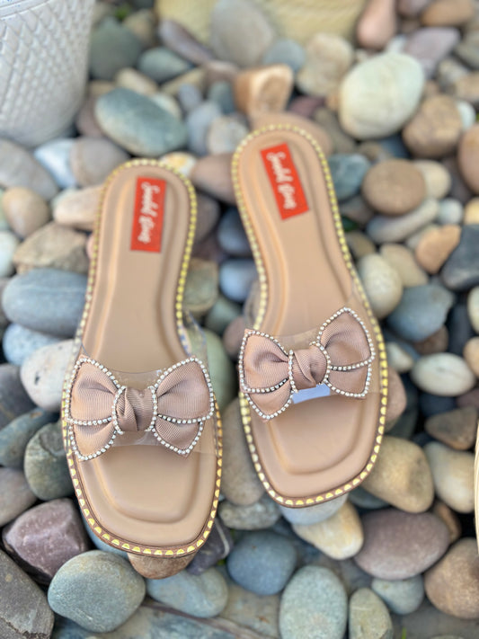 Crystal Bow Nude Flats
