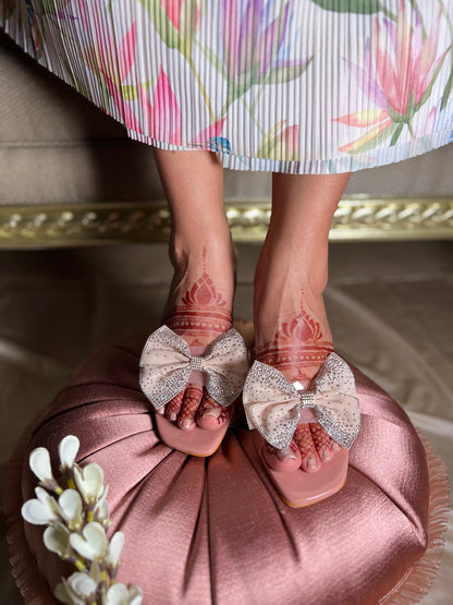 Blush Bow Embellished Block Heels