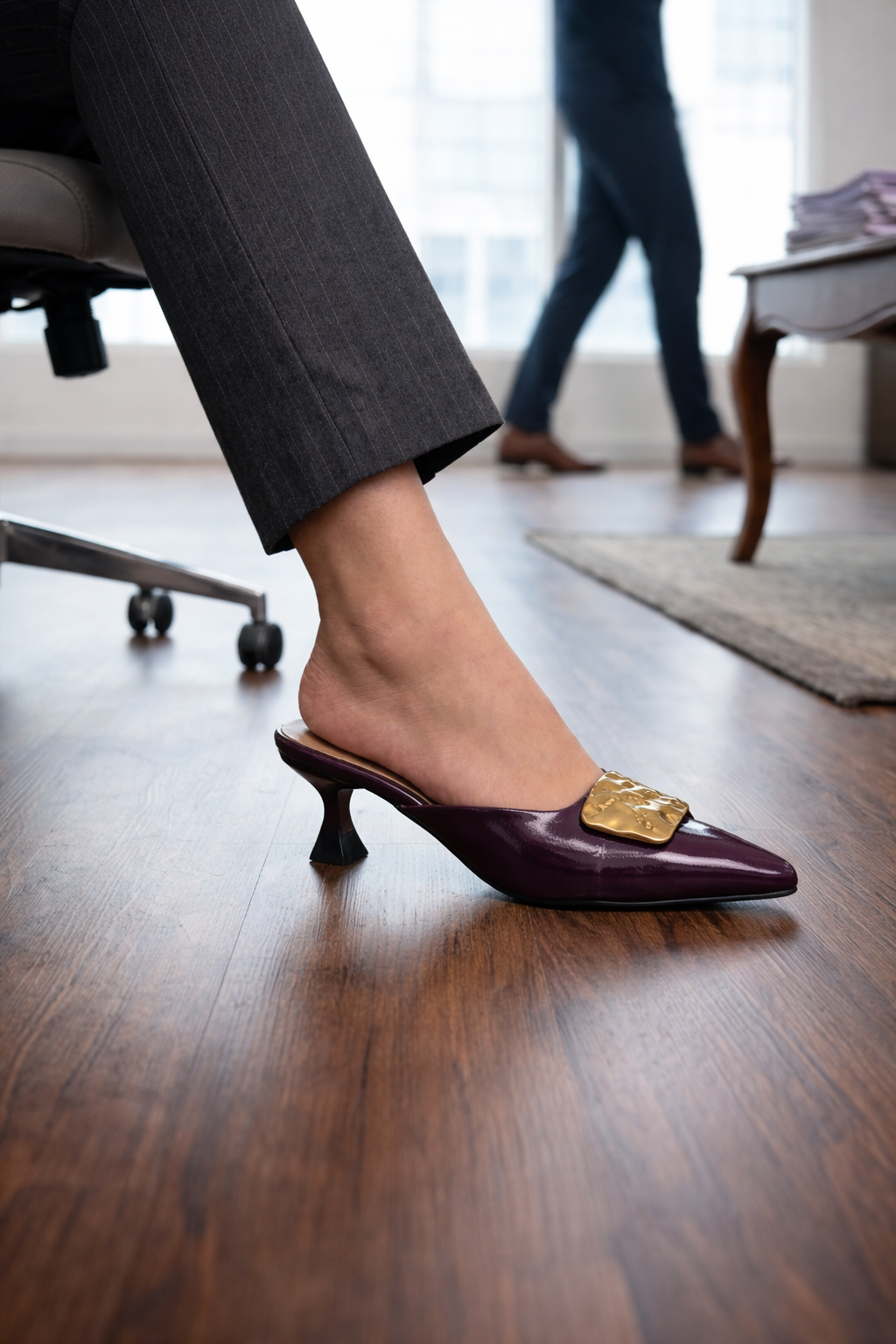 Statement Buckle Kitten Heels – Wine