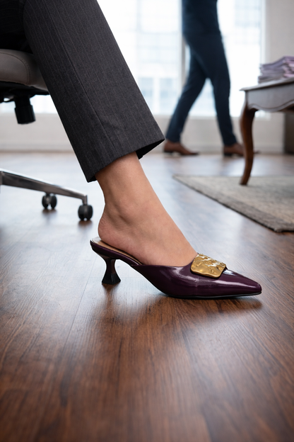 Statement Buckle Kitten Heels – Wine