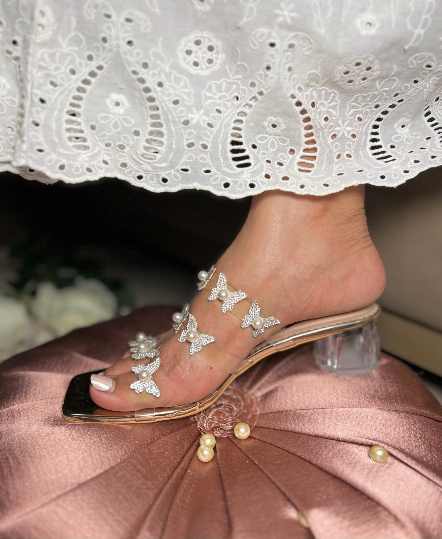 Butterfly Charm Transparent Block Heels