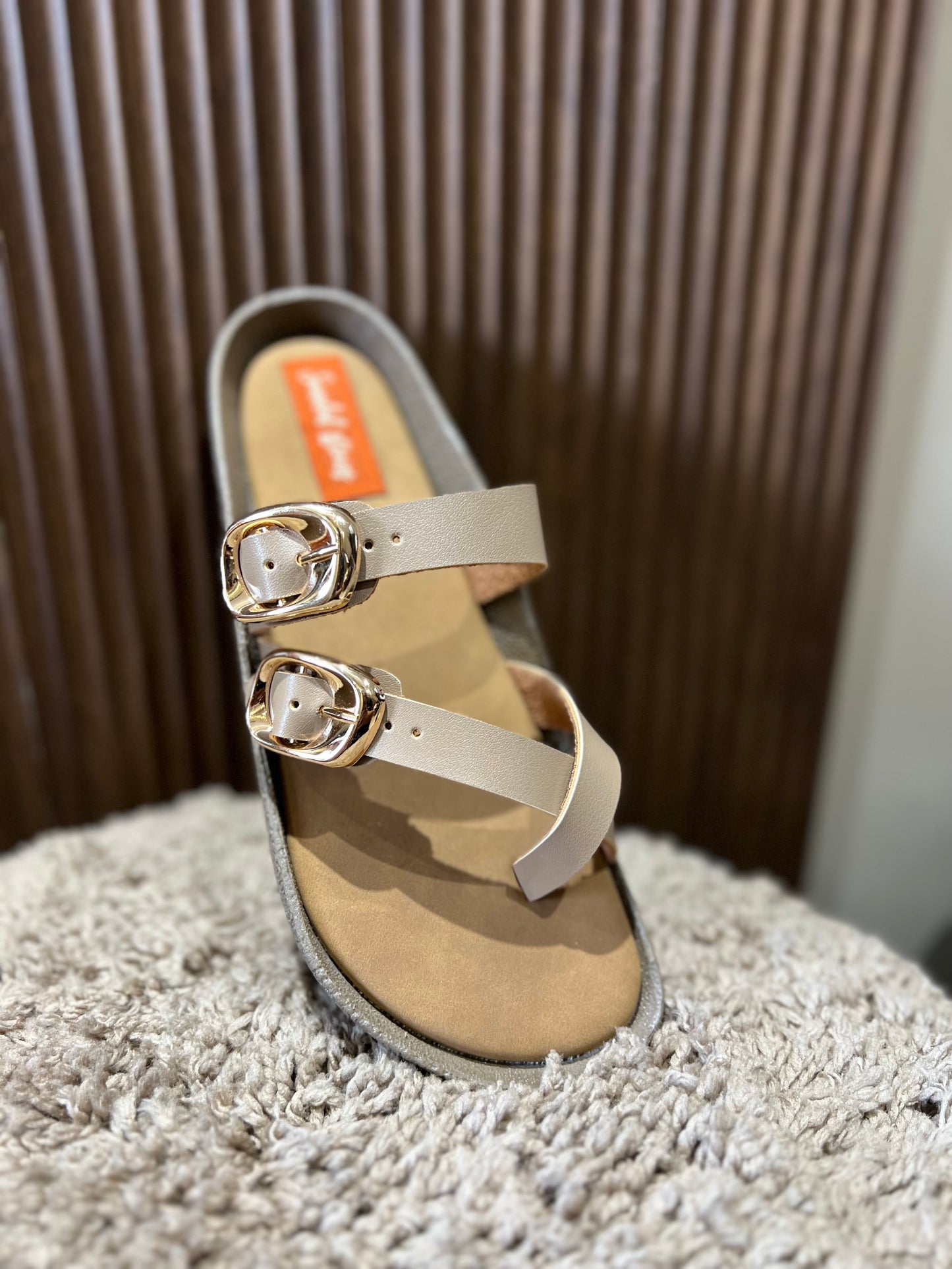 Beige Dual-Buckle Comfort Flats