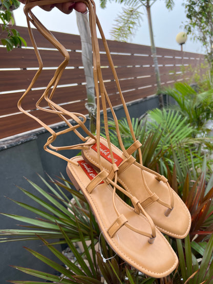Desert Tan Tie-Up Flats Sandal Stories