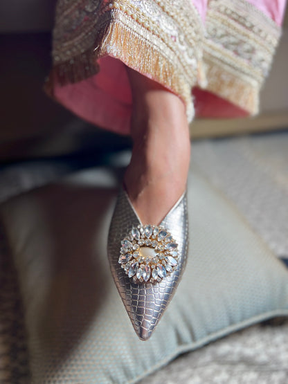 Crystal Luxe Silver Mules