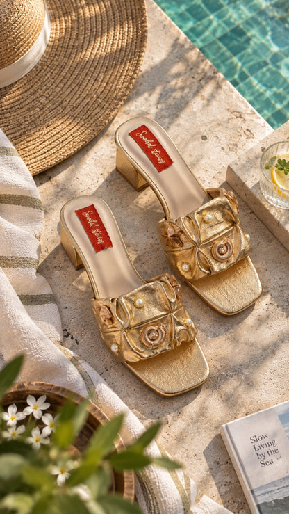 Golden Charms Embellished Block Heel | 2 Inch