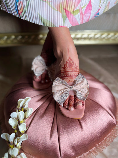 Blush Bow Embellished Block Heels