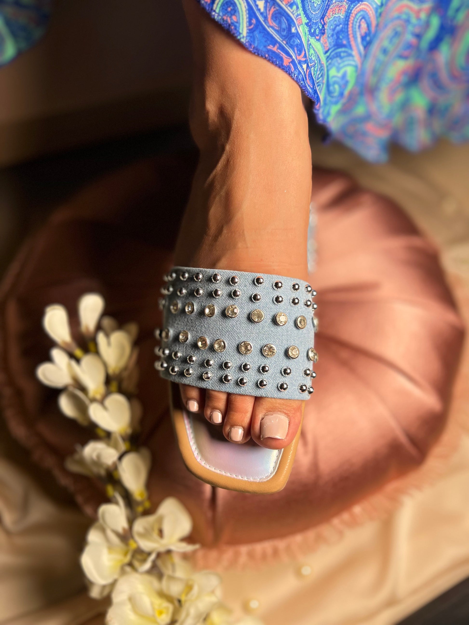 Twinkle Toes Denim Studded Slides Sandal Stories