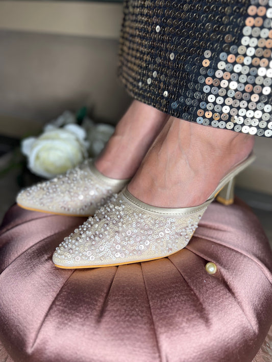 Pearl Sequin Pointed-Toe Heels