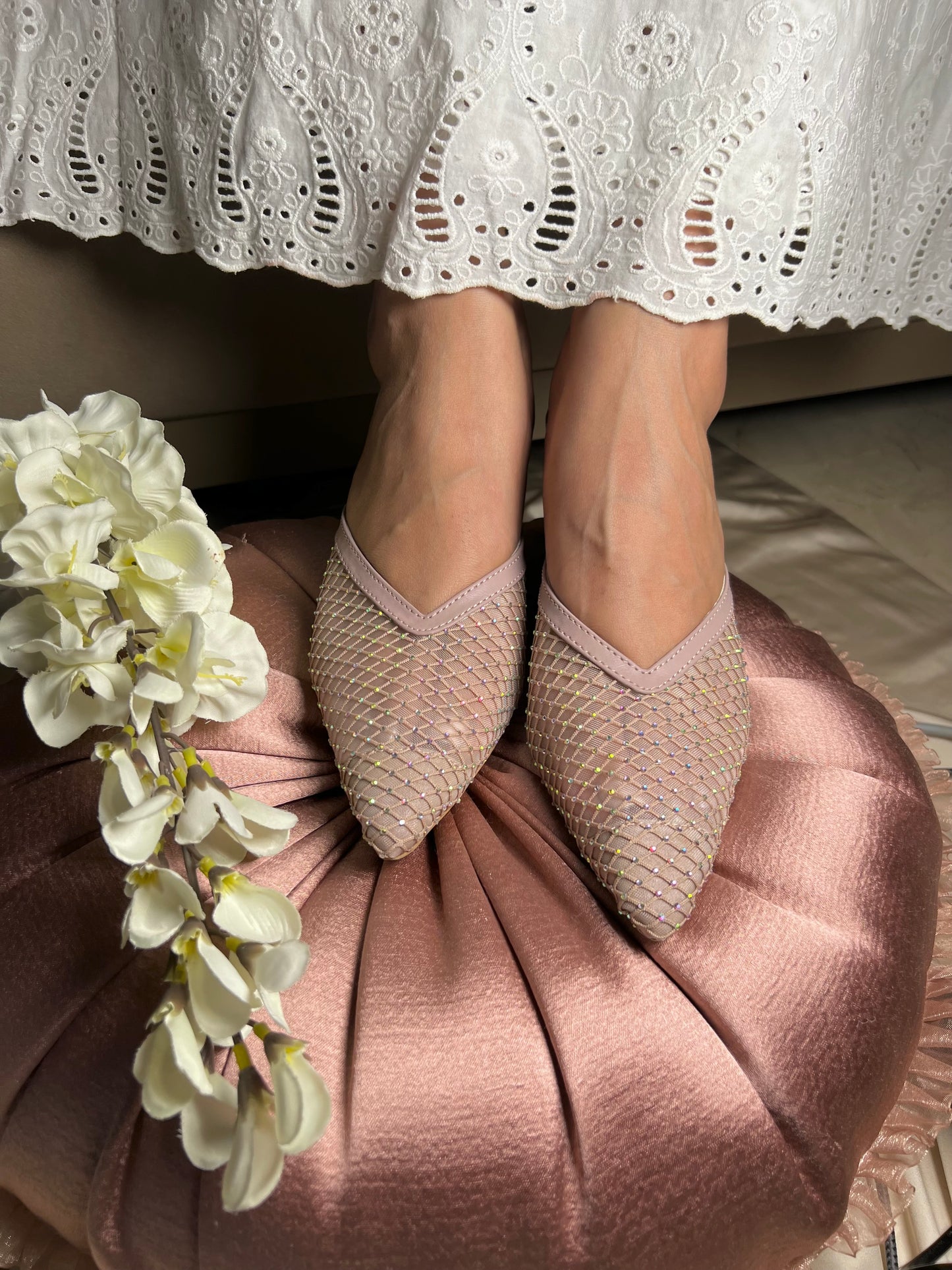 Blush Mesh Charm Block Heels