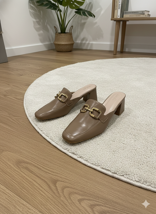 Classic Chain Block Heel Mules