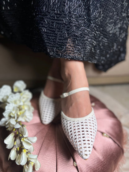 Woven Charm Heels - White