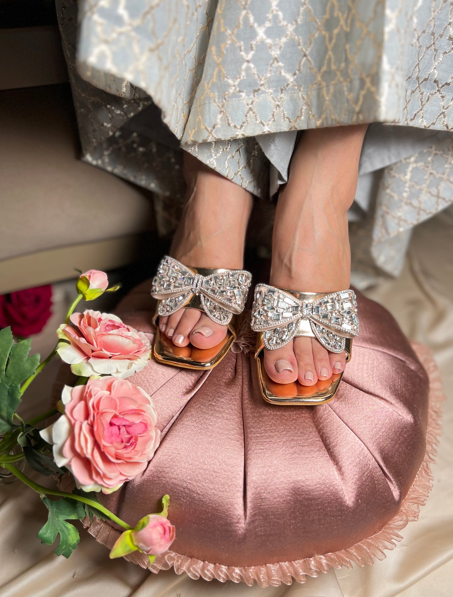 Golden Glam Bow EMBELLISHED Heels