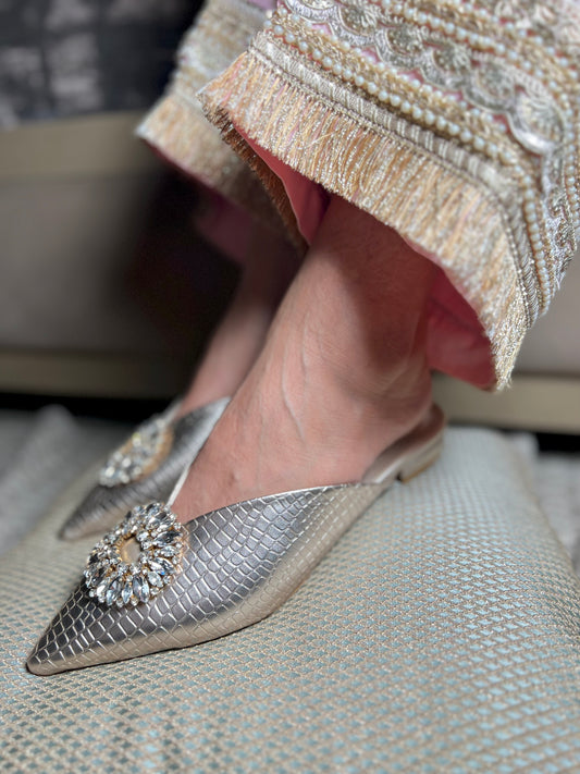 Crystal Luxe Silver Mules
