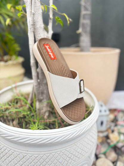 Ivory Buckle Comfort Slides | Ultra Comfortable Sandal Stories