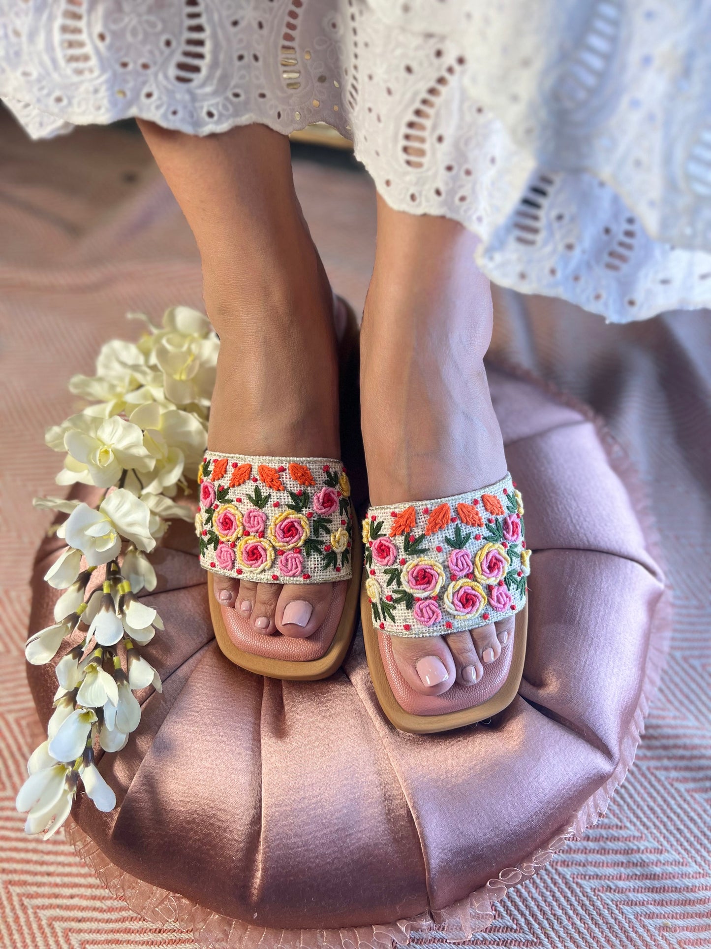 Floral Embroidered Slip-Ons