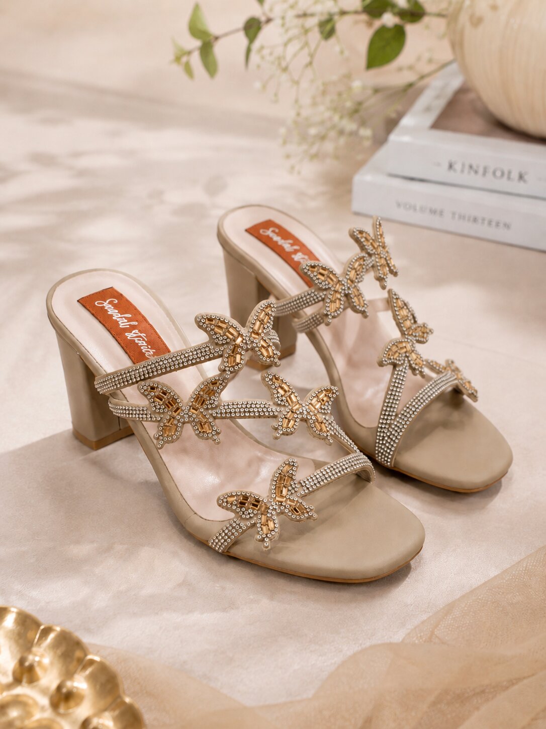 Butterfly Embellished Heels - 2.5 Inch Block Heel
