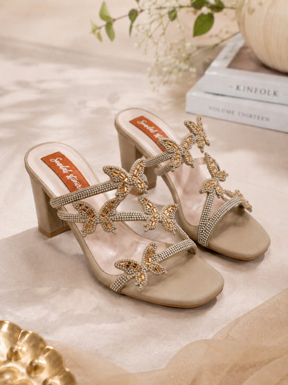 Butterfly Embellished Heels - 2.5 Inch Block Heel