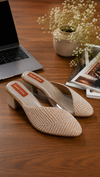 Rose Sparkle Mule Block Heels
