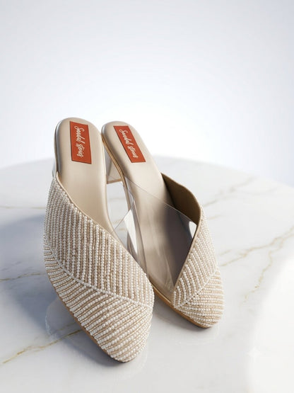 Rose Sparkle Mule Block Heels
