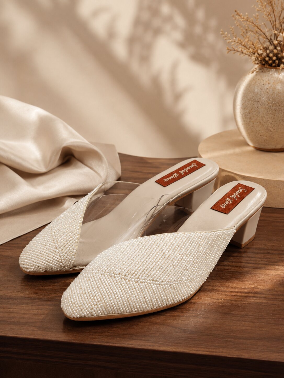 Ivory Sparkle Mule Block Heels