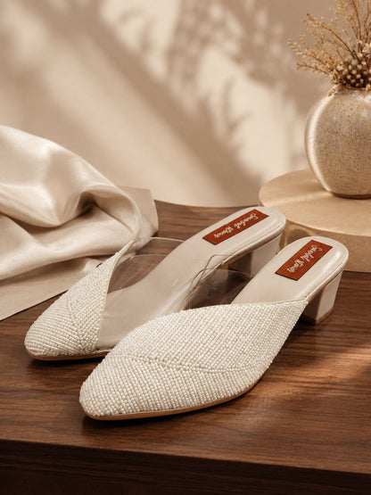 Ivory Sparkle Mule Block Heels