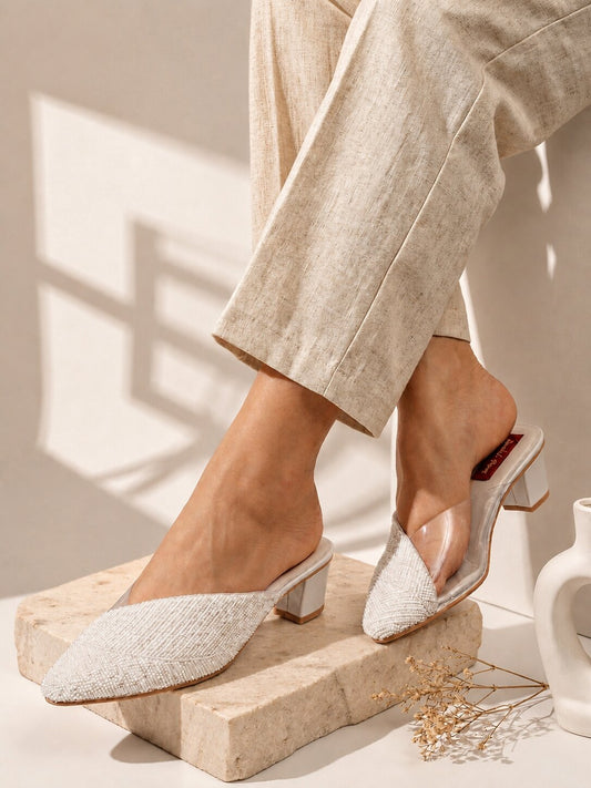 Ivory Sparkle Mule Block Heels
