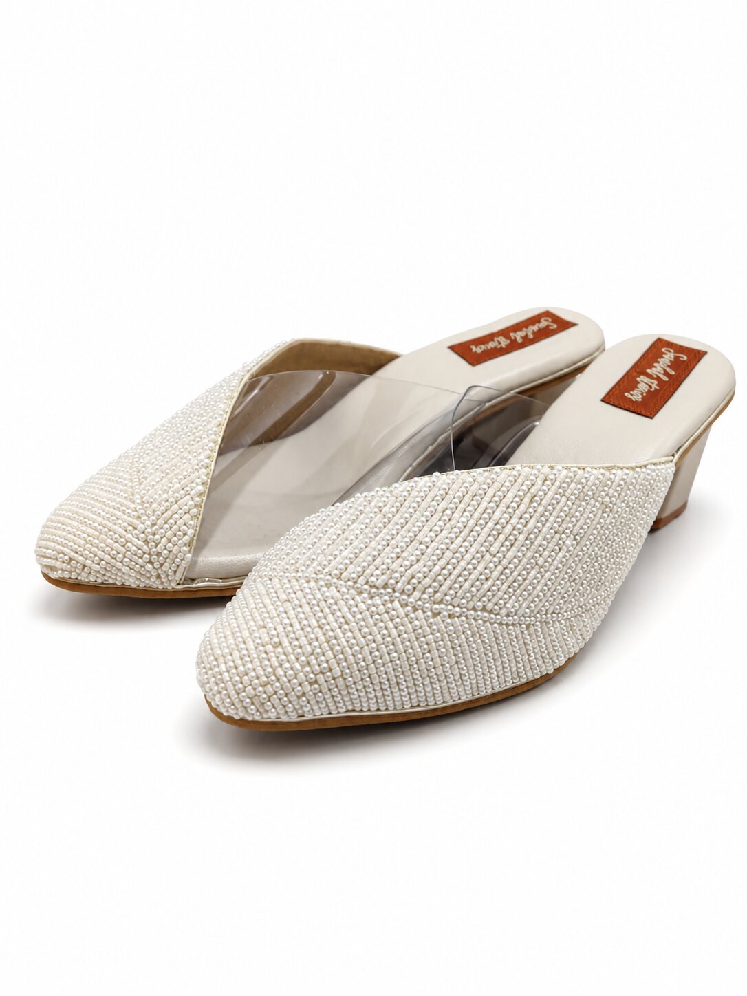 Ivory Sparkle Mule Block Heels