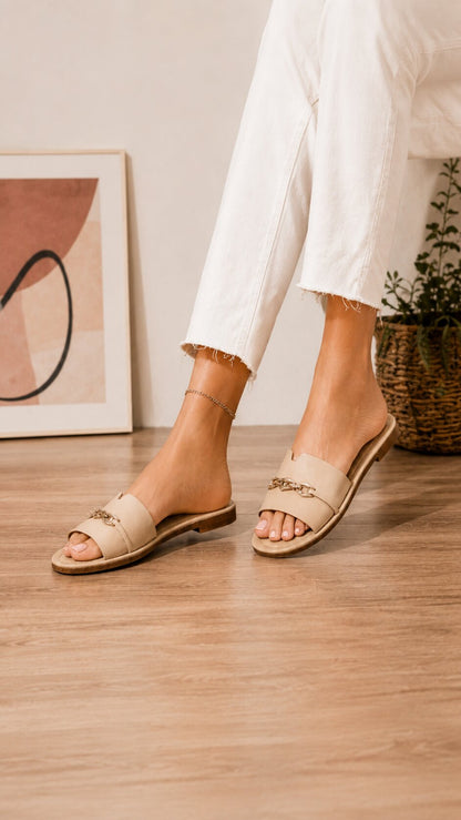 Ivory Chain Comfort Flats