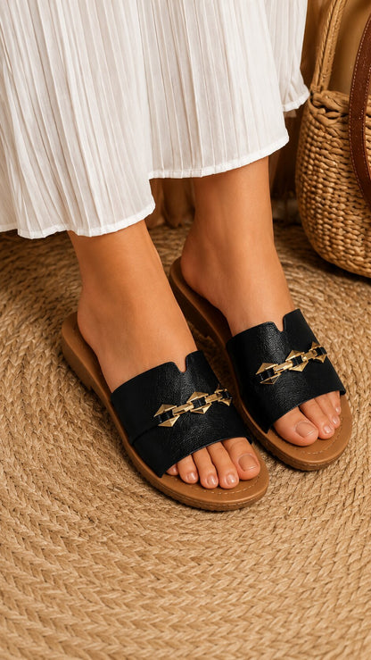 Midnight Chain Comfort Flats