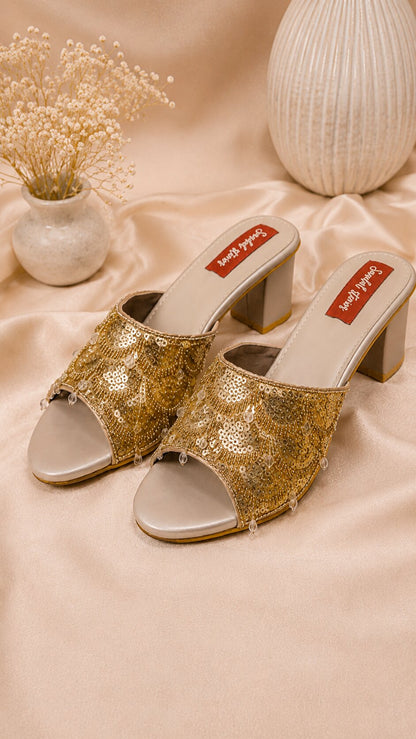 Twinkle Pearl Golden Block Heels