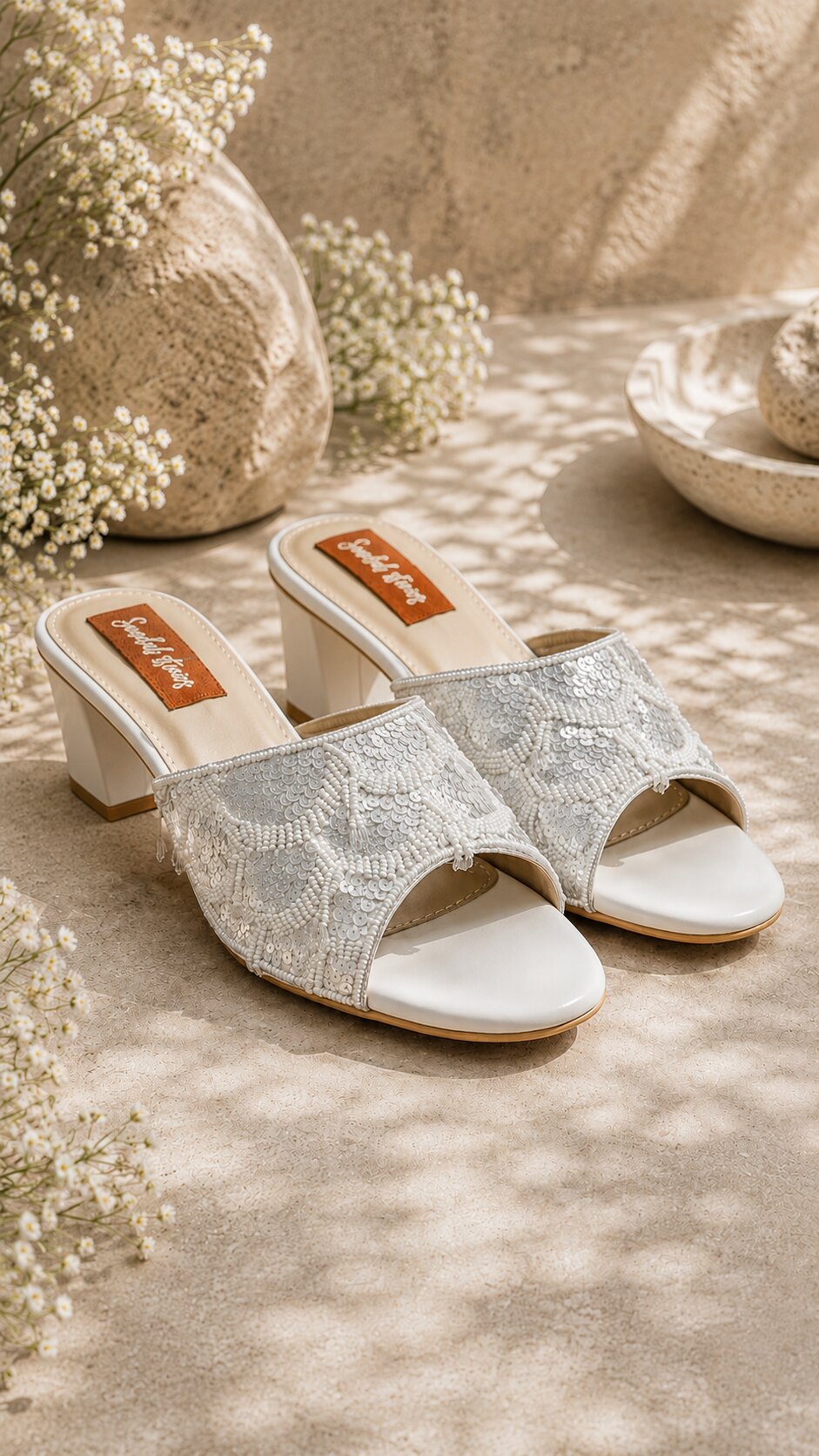 Twinkle Pearl Ivory Block Heels