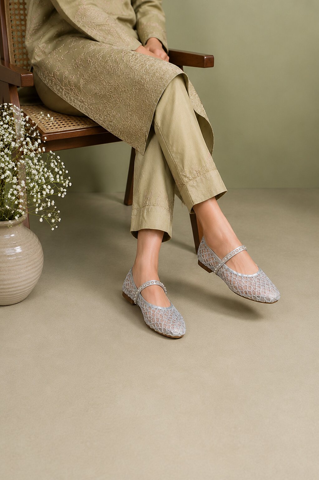 Silver Mesh Mary Jane Ballerinas