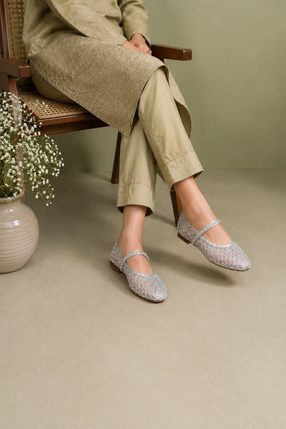 Silver Mesh Mary Jane Ballerinas