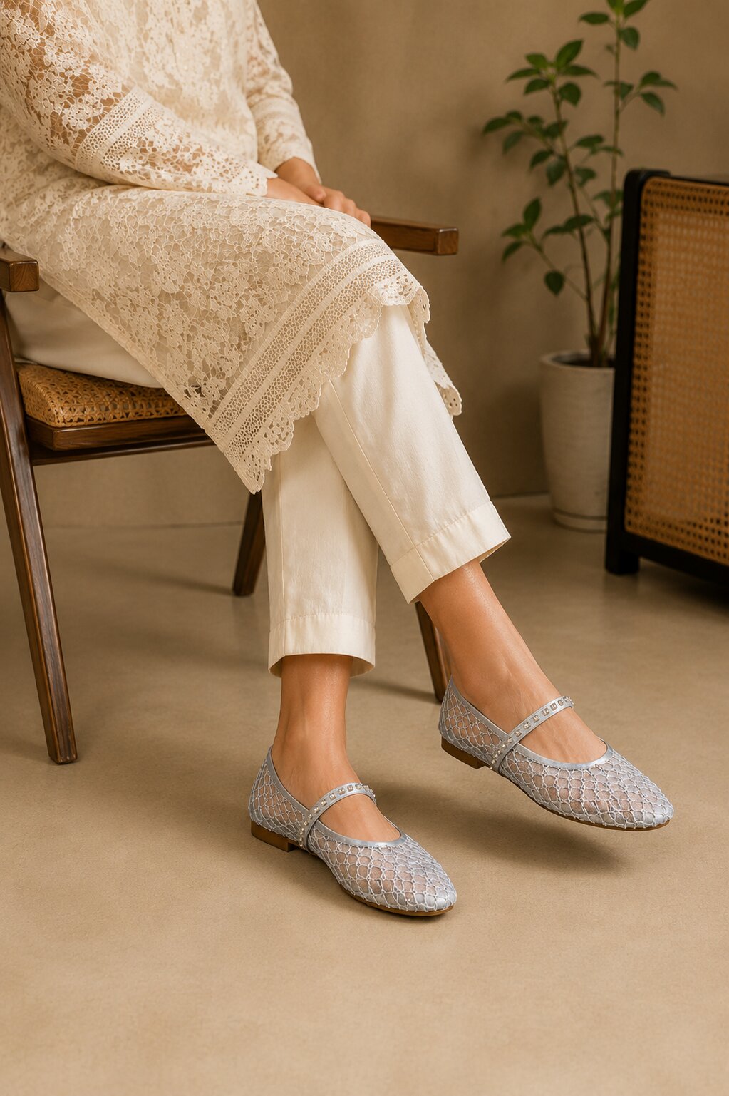 Silver Mesh Mary Jane Ballerinas